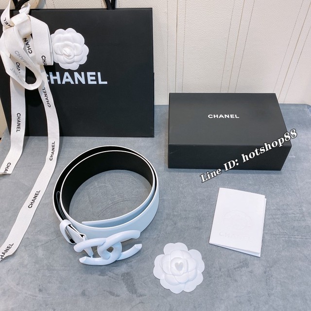 Chanel經典款女士皮帶 香奈兒cc烤漆logo扣雙面可用小牛皮腰帶  jjp1146